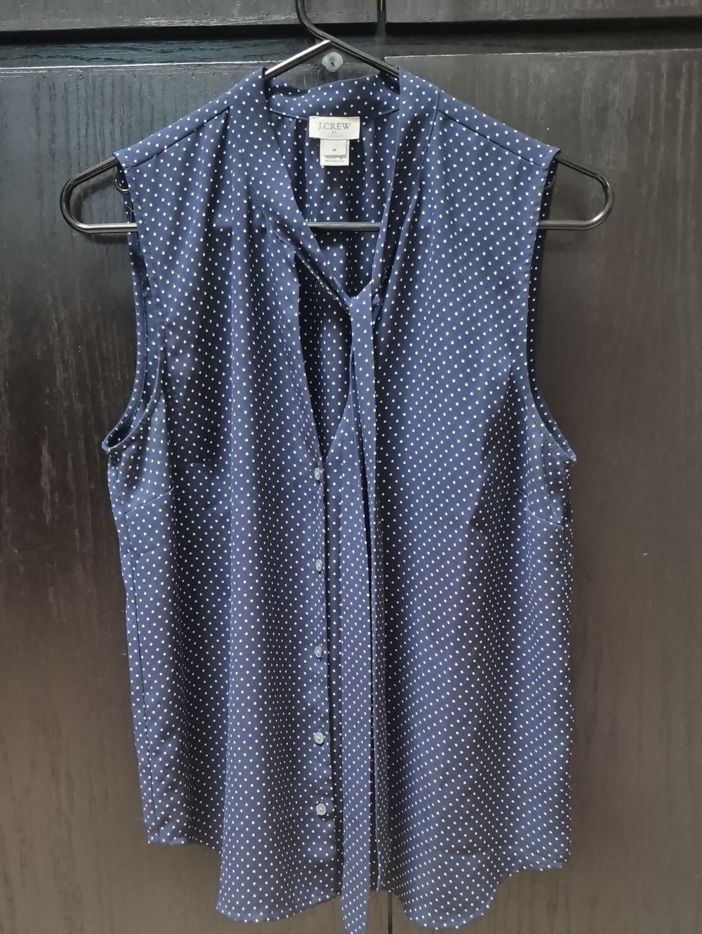 J. Crew Navy White Polka Dot Top SZ M